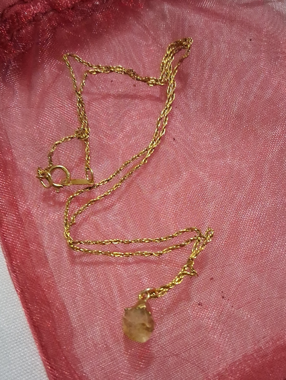 Gold-Tone Delicate Necklace with Yellow Stone Pendant